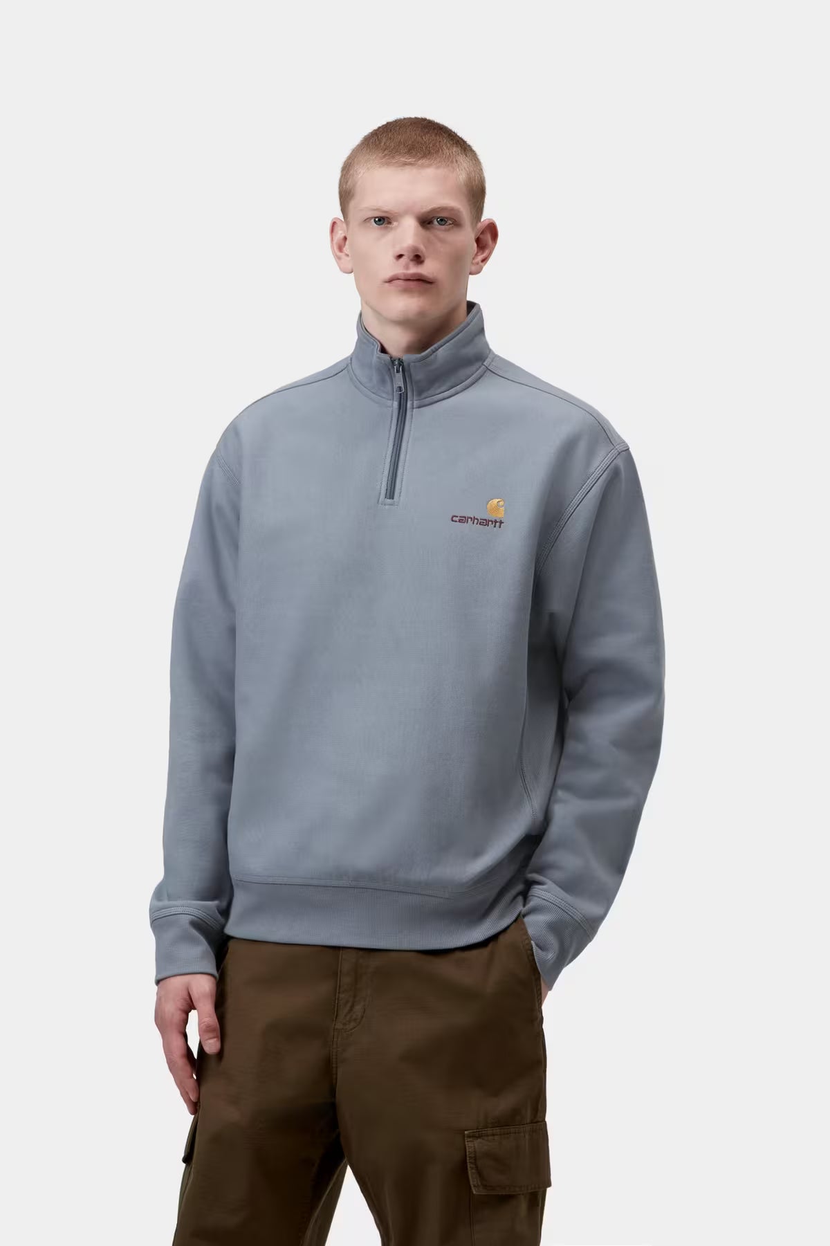 HALF ZIP AMERICAN SCRIPT SWEAT - shady blue