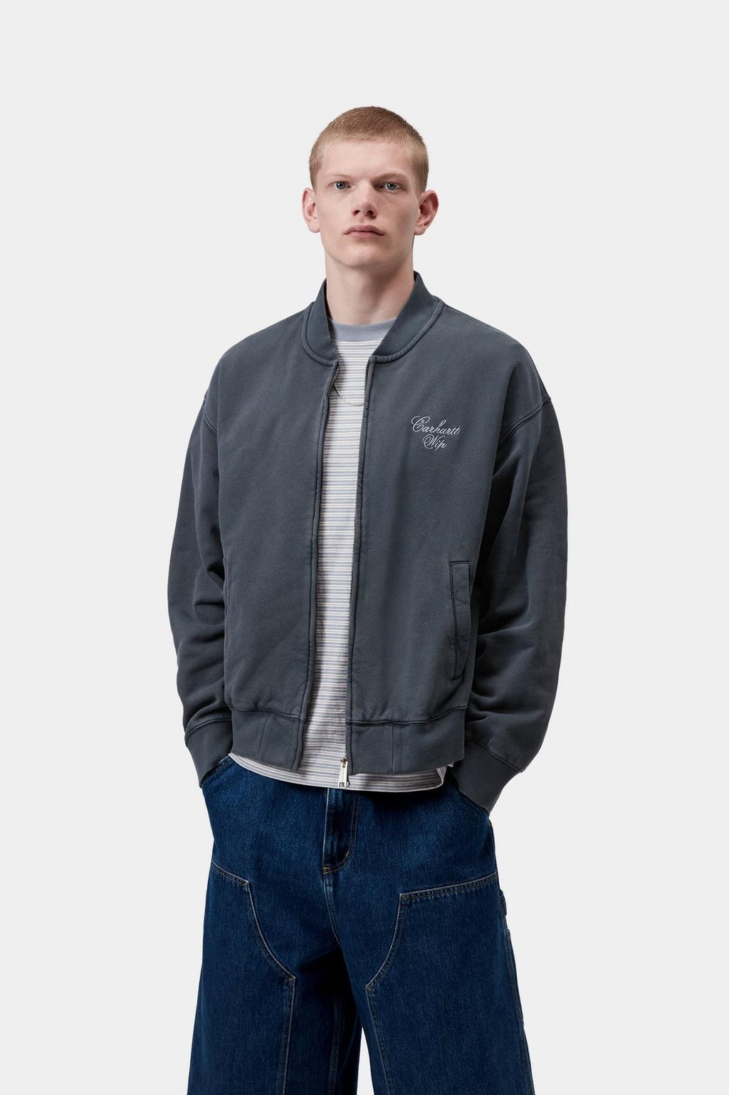 LONGHAND BOMBER - carbon/white garment dyed