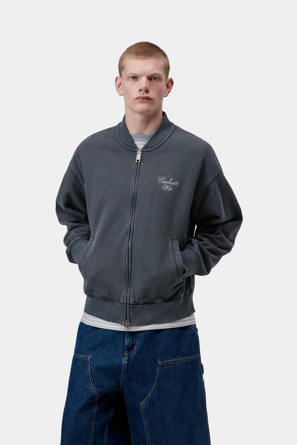 LONGHAND BOMBER - carbon/white garment dyed